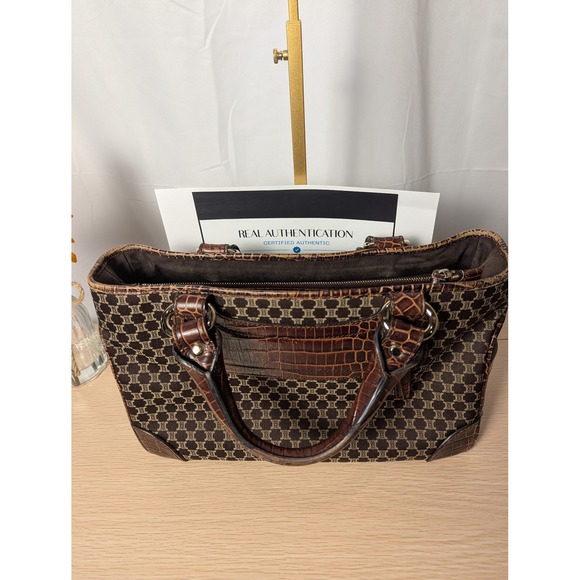 Celine Macadam Boogie Bag Brown Crocodile Embossed Leather Canvas Handbag COA - Picture 15 of 16
